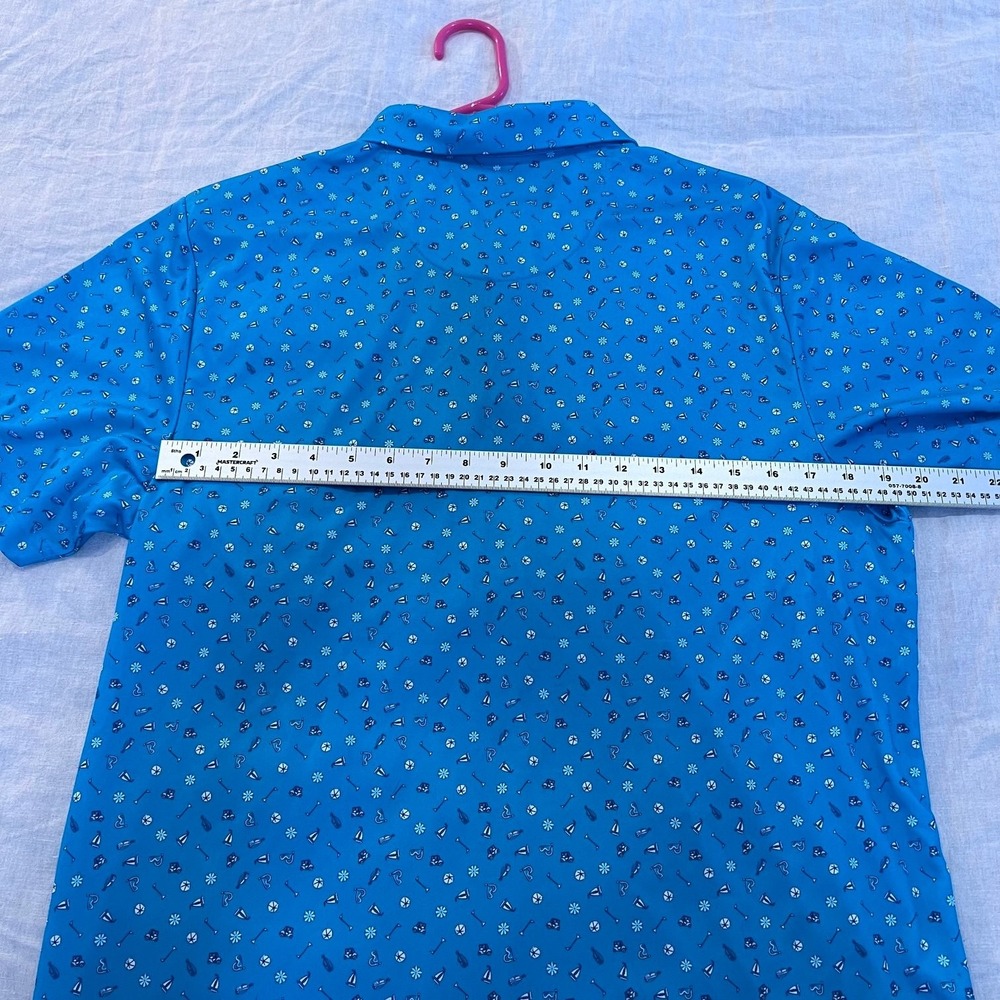 PGA TOUR COURSE ESSENTIALS Men's Golf Polo Shirt Size Large Teal Blue Patterned - Picture 14 of 15
